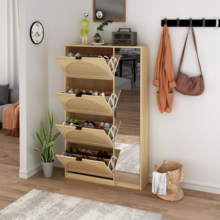 Natural wood deals shoe cabinet